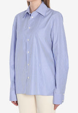 Saint Laurent Cassandre Striped Long-Sleeved Shirt Light Blue 818606-Y4K47-4783