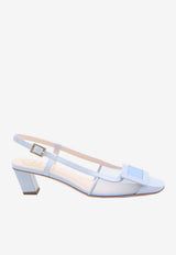 Roger Vivier Belle Vivier 45 Leather and Mesh Slingback Pumps Light Blue RVW00641670-J9U1-V25