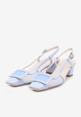 Roger Vivier Belle Vivier 45 Leather and Mesh Slingback Pumps Light Blue RVW00641670-J9U1-V25