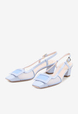 Roger Vivier Belle Vivier 45 Leather and Mesh Slingback Pumps Light Blue RVW00641670-J9U1-V25