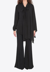 Balenciaga Asymmetric Silk Scarf Blouse Black 839280-TIN13-1000
