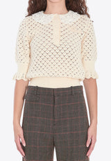 Chloé Lace-Trimmed Open Knit Blouse Cream CH25AMP47590--107