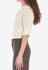 Chloé Lace-Trimmed Open Knit Blouse Cream CH25AMP47590--107