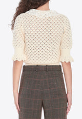 Chloé Lace-Trimmed Open Knit Blouse Cream CH25AMP47590--107