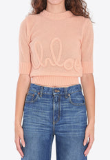 Chloé Logo Embroidered Wool-Blend Knit Top Peach CH25UMP26740--81L