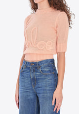 Chloé Logo Embroidered Wool-Blend Knit Top Peach CH25UMP26740--81L
