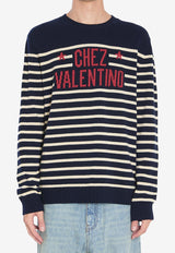 Valentino Chez Logo Stripe Wool Sweater Blue 7V3KC34W-B1W-DYB