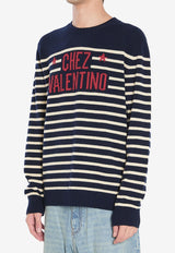 Valentino Chez Logo Stripe Wool Sweater Blue 7V3KC34W-B1W-DYB