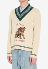 Valentino Le Chien De La Maison V-neck Wool Sweater Butter 7V3KC35E-B2M-581