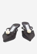 Jimmy Choo Sana 50 Satin Mules with Pearl Black SANAMULE50-AOD-BLACK/WHITE
