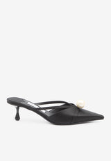 Jimmy Choo Sana 50 Satin Mules with Pearl Black SANAMULE50-AOD-BLACK/WHITE