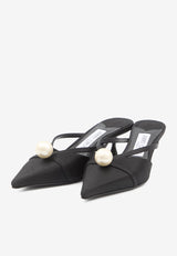 Jimmy Choo Sana 50 Satin Mules with Pearl Black SANAMULE50-AOD-BLACK/WHITE