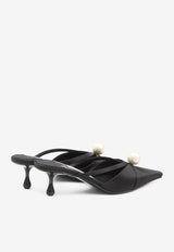 Jimmy Choo Sana 50 Satin Mules with Pearl Black SANAMULE50-AOD-BLACK/WHITE