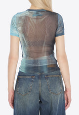 Jean Paul Gaultier Water Print Slim T-shirt Blue W-TO313-M004P-5557