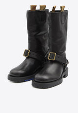 Burberry Saddle Mid-Calf Leather Boots Black 8111737--A1189