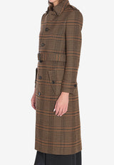 Saint Laurent Prince of Wales Wool Long Belted Coat Brown 830690-Y9I70-2849