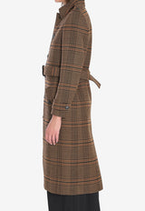 Saint Laurent Prince of Wales Wool Long Belted Coat Brown 830690-Y9I70-2849
