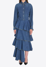 Alaïa Round Long-Sleeved Denim Shirt Blue AA9C0988D004B--505