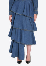 Alaïa Asymmetrical Spiral Maxi Denim Skirt Blue AA9J2358D004B--505