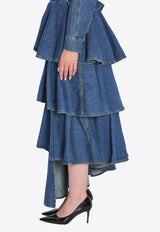 Alaïa Asymmetrical Spiral Maxi Denim Skirt Blue AA9J2358D004B--505