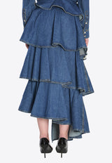 Alaïa Asymmetrical Spiral Maxi Denim Skirt Blue AA9J2358D004B--505