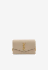 Saint Laurent Uptown Grain De Poudre Leather Chain Clutch Beige 607788-1GF0J-2721