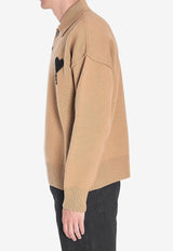 AMI PARIS Intarsia Knit Ami De Coeur Polo Sweater Camel UPL409-018-288