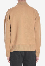 AMI PARIS Intarsia Knit Ami De Coeur Polo Sweater Camel UPL409-018-288