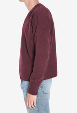 AMI PARIS Ami De Coeur V-neck Ribbed Sweater Bordeaux UKS820-KN0071-692