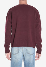 AMI PARIS Ami De Coeur V-neck Ribbed Sweater Bordeaux UKS820-KN0071-692