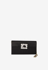 Roger Vivier Flower Buckle Satin Clutch Black RBWAMFD0200-RS0-B999