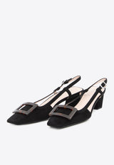 Roger Vivier Belle Vivier 45 Slingback Pumps in Suede Black RVW00643380-HR0-B999