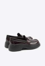 Tod's Logo Plaque Glossy Leather Loafers Bordeaux XXW74L0JL00-SHAR-810