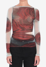 Jean Paul Gaultier Blurry Roses Sheer Top Multicolor W-TO352-M011P-010230