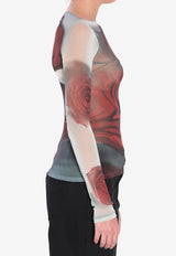 Jean Paul Gaultier Blurry Roses Sheer Top Multicolor W-TO352-M011P-010230