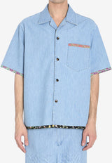 Valentino Floral-Trimmed Denim Shirt Light Blue 6V0DB04-ALM-508
