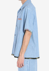 Valentino Floral-Trimmed Denim Shirt Light Blue 6V0DB04-ALM-508