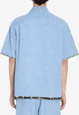 Valentino Floral-Trimmed Denim Shirt Light Blue 6V0DB04-ALM-508