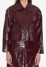 Self-Portrait Leather Cropped Jacket Bordeaux PF25091JBU--BURGUNDY