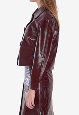 Self-Portrait Leather Cropped Jacket Bordeaux PF25091JBU--BURGUNDY