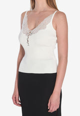 Self-Portrait Lace-Trimmed V-neck Top White PF25042TW--WHITE