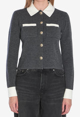 Self-Portrait Knit Cropped Cardigan Gray PF25048CGR--GREY