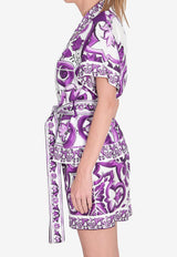 Dolce & Gabbana Majolica Print Silk Shirt Purple F5G67T-HI1TK-IP3TN