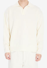 Roberto Collina Wool-Blend Long-Sleeved Polo T-shirt White 253M37404--M3702