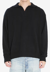 Roberto Collina Wool-Blend Long-Sleeved Polo T-shirt Black 253M37404--M3709