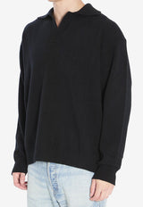 Roberto Collina Wool-Blend Long-Sleeved Polo T-shirt Black 253M37404--M3709