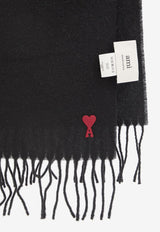 AMI PARIS Ami De Coeur Wool Fringed Scarf Black BFUSF405-334-001