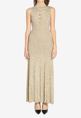 Self-Portrait High-Neck Lurex Knit Maxi Dress Gold AW25137X--GOLD