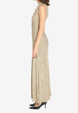 Self-Portrait High-Neck Lurex Knit Maxi Dress Gold AW25137X--GOLD