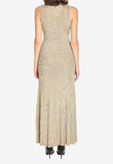Self-Portrait High-Neck Lurex Knit Maxi Dress Gold AW25137X--GOLD